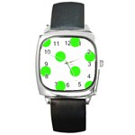 Polka Dots - Neon Green on White Square Metal Watch