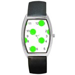 Polka Dots - Neon Green on White Barrel Style Metal Watch