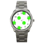 Polka Dots - Neon Green on White Sport Metal Watch