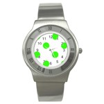 Polka Dots - Neon Green on White Stainless Steel Watch