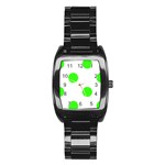 Polka Dots - Neon Green on White Stainless Steel Barrel Watch