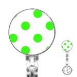 Polka Dots - Neon Green on White Stainless Steel Nurses Watch