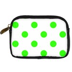 Polka Dots - Neon Green on White Digital Camera Leather Case