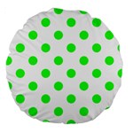 Polka Dots - Neon Green on White Large 18  Premium Round Cushion
