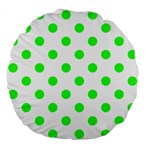 Polka Dots - Neon Green on White Large 18  Premium Flano Round Cushion