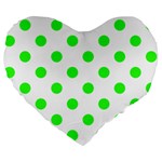Polka Dots - Neon Green on White Large 19  Premium Heart Shape Cushion