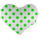 Polka Dots - Neon Green on White Large 19  Premium Flano Heart Shape Cushion