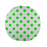Polka Dots - Neon Green on White Standard 15  Premium Flano Round Cushion
