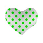 Polka Dots - Neon Green on White Standard 16  Premium Heart Shape Cushion