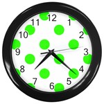 Polka Dots - Neon Green on White Wall Clock (Black)