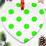 Polka Dots - Neon Green on White Heart Ornament (Two Sides)