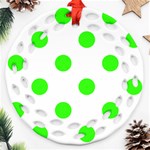 Polka Dots - Neon Green on White Ornament (Round Filigree)
