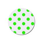 Polka Dots - Neon Green on White Rubber Round Coaster (4 pack)