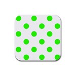 Polka Dots - Neon Green on White Rubber Coaster (Square)