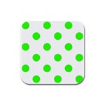 Polka Dots - Neon Green on White Rubber Square Coaster (4 pack)