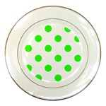 Polka Dots - Neon Green on White Porcelain Plate