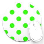 Polka Dots - Neon Green on White Round Mousepad