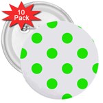 Polka Dots - Neon Green on White 3  Button (10 pack)
