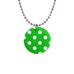 Polka Dots - White on Lime Green 1  Button Necklace