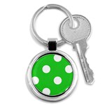 Polka Dots - White on Lime Green Key Chain (Round)
