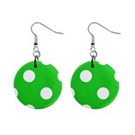 Polka Dots - White on Lime Green 1  Button Earrings