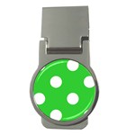 Polka Dots - White on Lime Green Money Clip (Round)