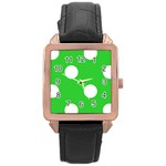 Polka Dots - White on Lime Green Rose Gold Leather Watch