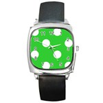 Polka Dots - White on Lime Green Square Metal Watch