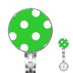 Polka Dots - White on Lime Green Stainless Steel Nurses Watch