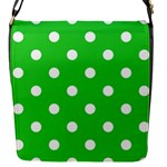 Polka Dots - White on Lime Green Flap Closure Messenger Bag (S)