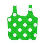 Polka Dots - White on Lime Green Full Print Recycle Bag (M)