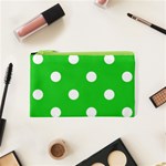 Polka Dots - White on Lime Green Canvas Cosmetic Bag (XS)