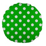 Polka Dots - White on Lime Green Large 18  Premium Flano Round Cushion