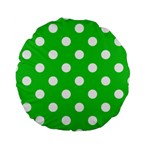 Polka Dots - White on Lime Green Standard 15  Premium Round Cushion