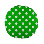 Polka Dots - White on Lime Green Standard 15  Premium Flano Round Cushion