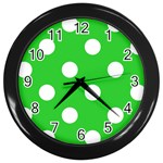 Polka Dots - White on Lime Green Wall Clock (Black)