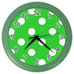 Polka Dots - White on Lime Green Color Wall Clock