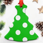 Polka Dots - White on Lime Green Ornament (Christmas Tree)