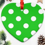 Polka Dots - White on Lime Green Ornament (Heart)