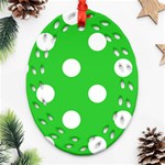 Polka Dots - White on Lime Green Ornament (Bell) Ornament (Oval Filigree)