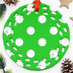 Polka Dots - White on Lime Green Round Filigree Ornament (Two Sides)