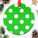 Polka Dots - White on Lime Green Ornament (Round)
