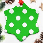 Polka Dots - White on Lime Green Ornament (Snowflake)