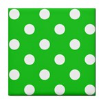 Polka Dots - White on Lime Green Tile Coaster