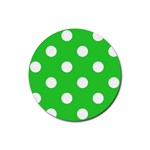 Polka Dots - White on Lime Green Rubber Coaster (Round)