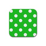 Polka Dots - White on Lime Green Rubber Coaster (Square)