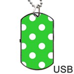 Polka Dots - White on Lime Green Dog Tag USB Flash (One Side)