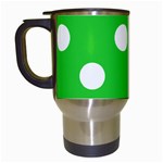Polka Dots - White on Lime Green Travel Mug (White)