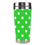 Polka Dots - White on Lime Green Stainless Steel Travel Tumbler