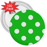 Polka Dots - White on Lime Green 3  Button (100 pack)